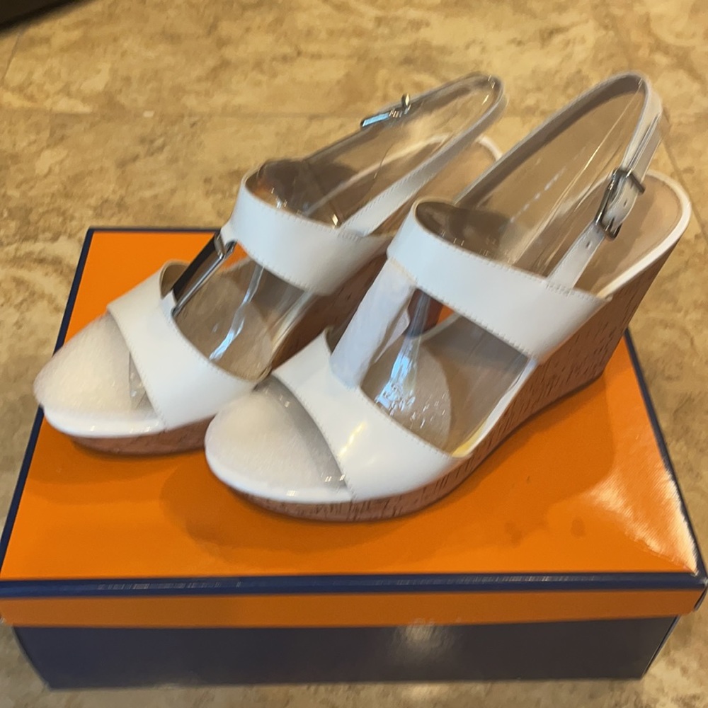 Arturo Chiang white patent leather wedges